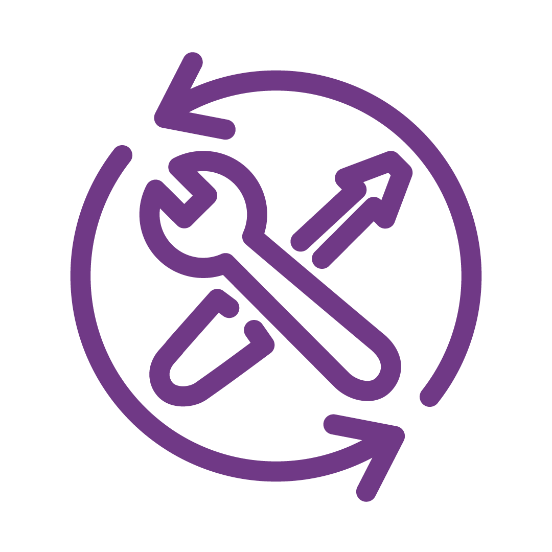 The icon shows a schematic representation of a crossed screwdriver and spanner in purple to indicate easy retrofitting.