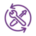 Icon Retrofit purple The icon shows a schematic representation of a crossed screwdriver and spanner in purple to indicate easy retrofitting.