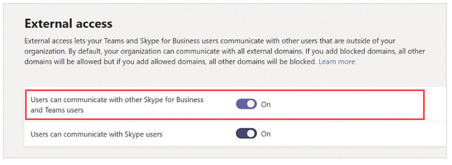 Users can communicate with other Skype for Business and Teams users setting