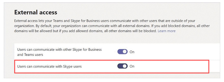 Users can communicate with Skype users setting