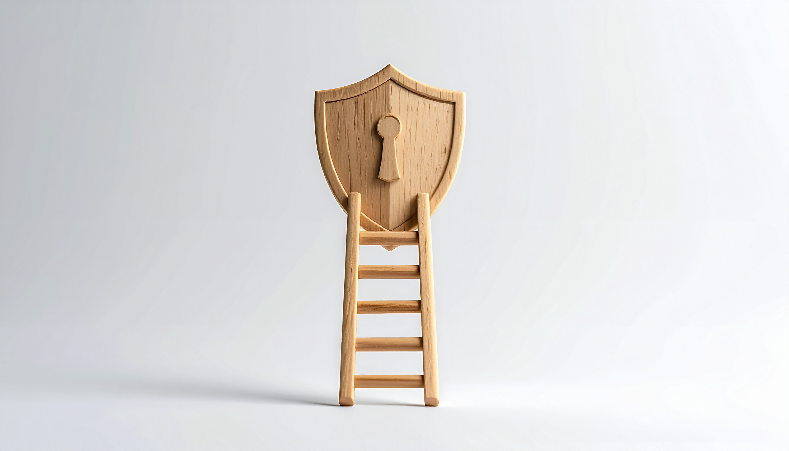 A wooden ladder with a lock shield at the top, highlighting how a step-by-step approach should be taken to IIoT security