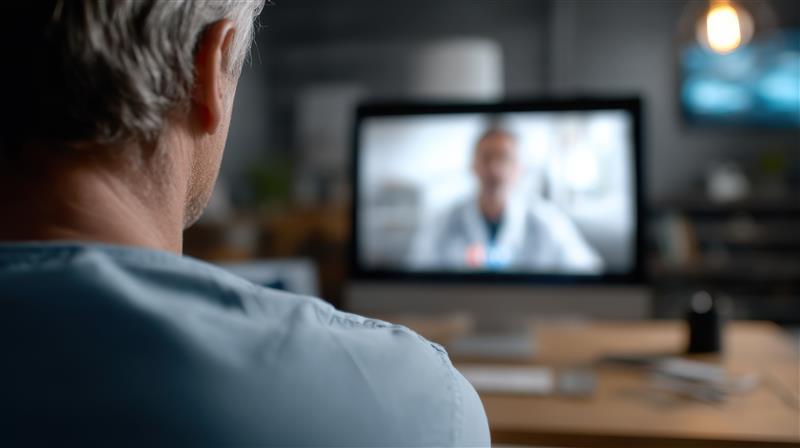 A man having a virtual consultation with a healthcare professional