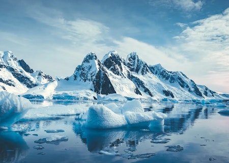 Antarctica with icebergs