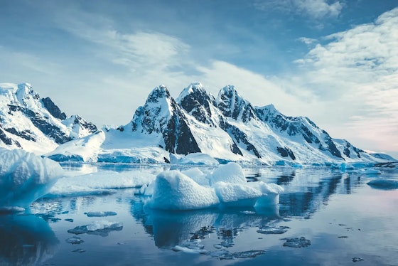 Antarctica with icebergs