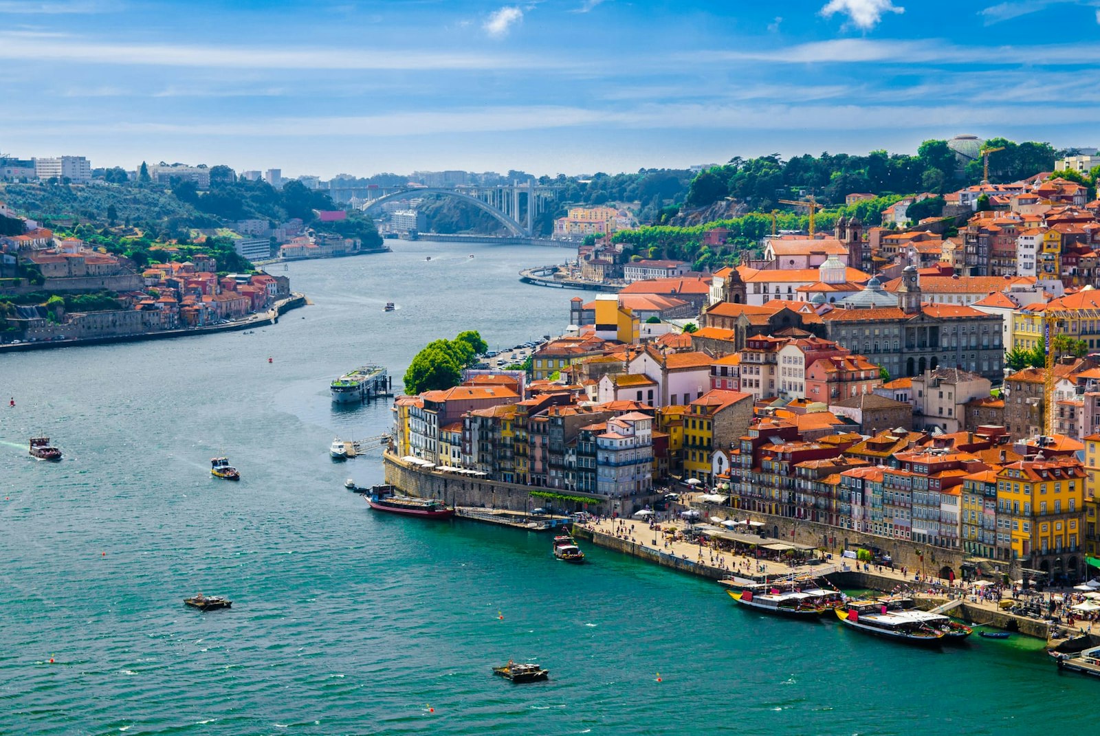 Panoramic view of Old Porto and the Douro with the Luis I Bridge