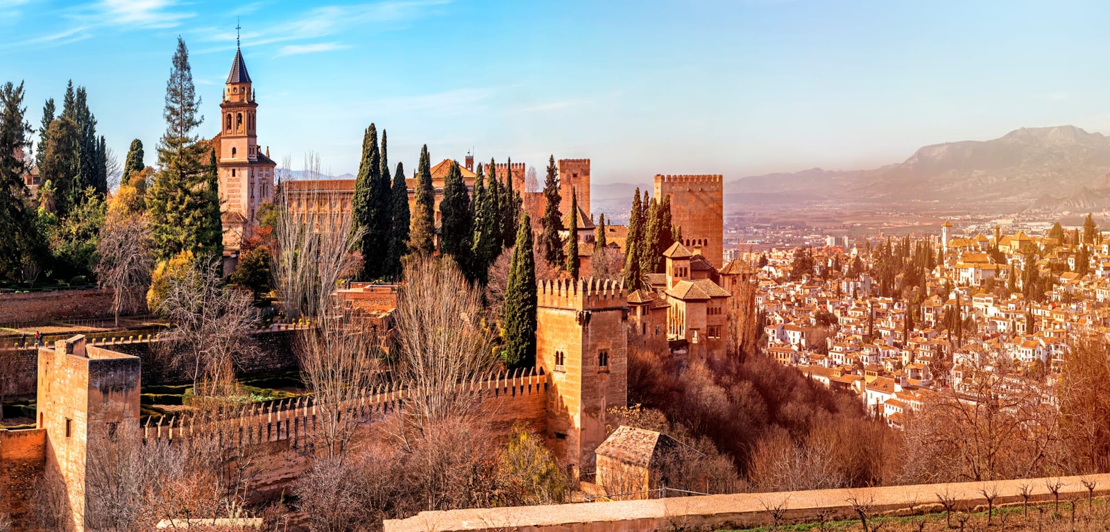 Panoramic view of Granada city from the Alhambra