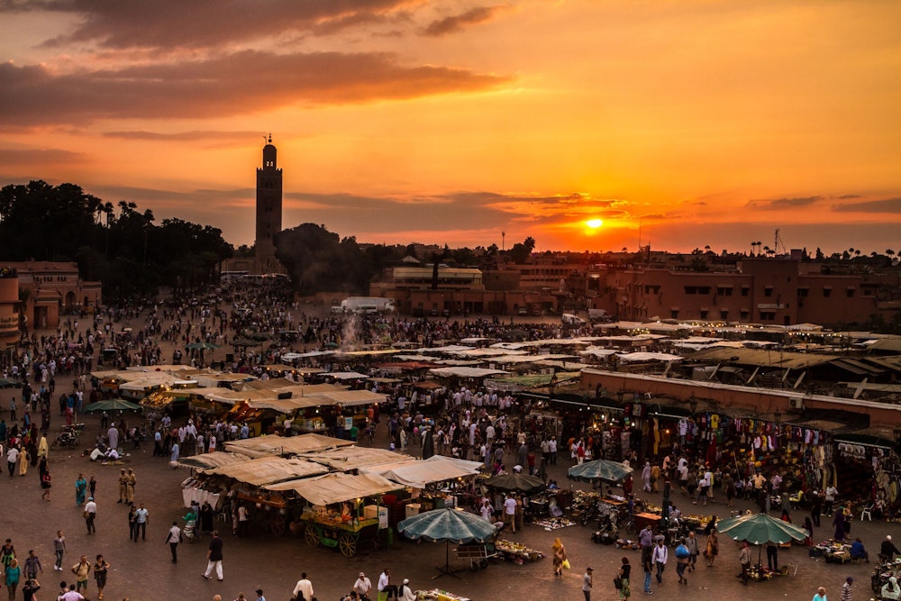 Sonnenuntergand am Jemaa el-Fna