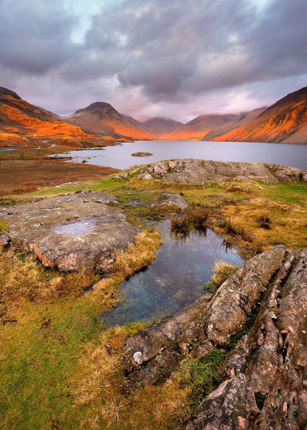 Scenic view of mountains and lake at sunset. Wastwater, Lake District