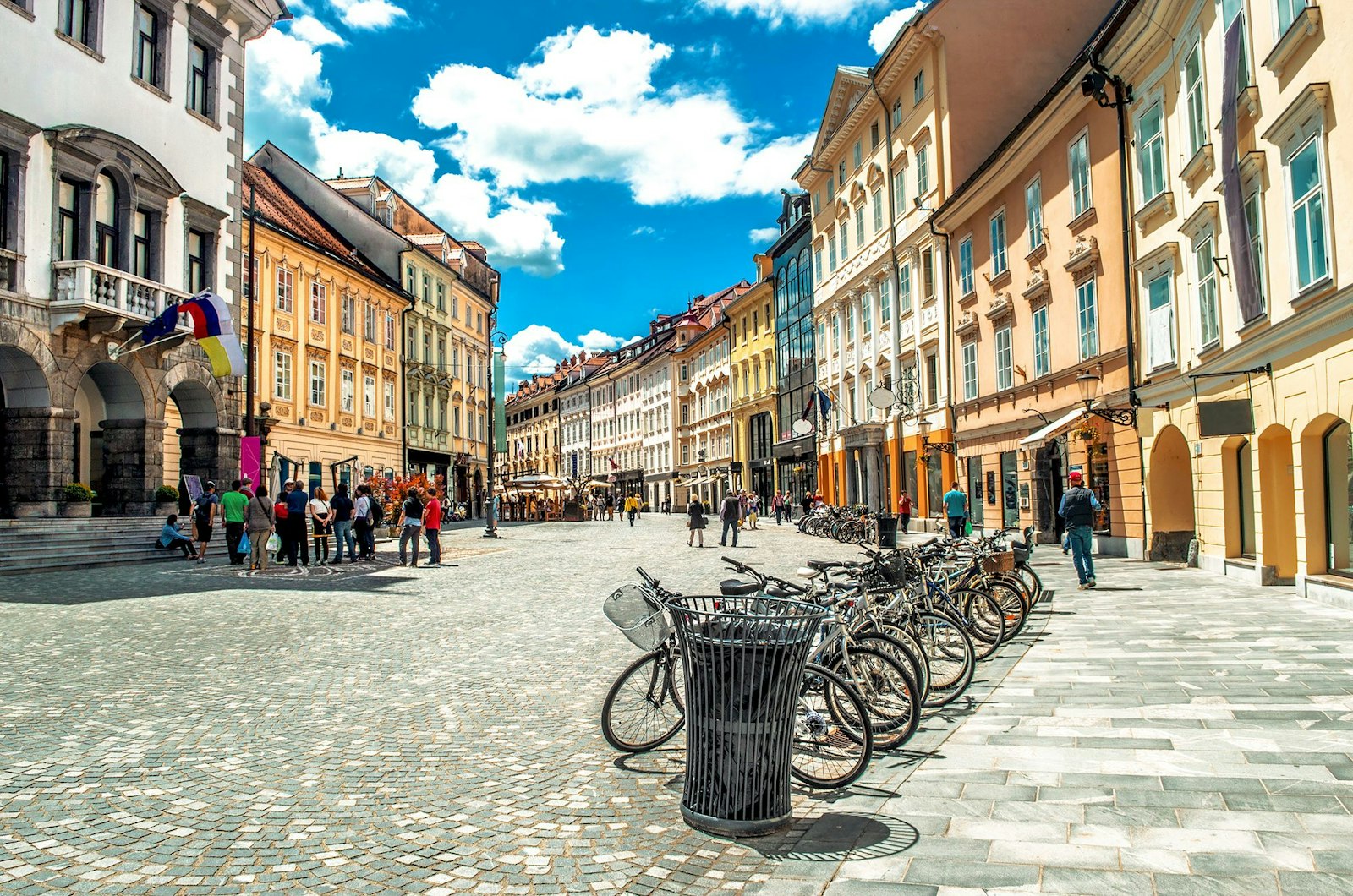 Medieval old town with cobblestone streets and Baroque-style buildings