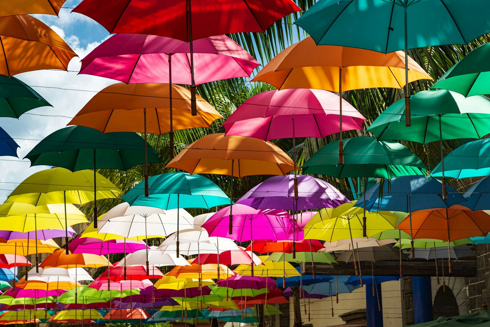 Coloured umbrella square in Port Louis