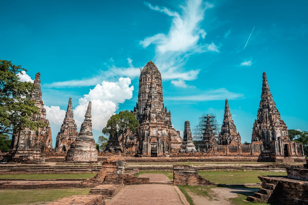Historic ruins of Ayutthaya, ancient capital city of Thailand