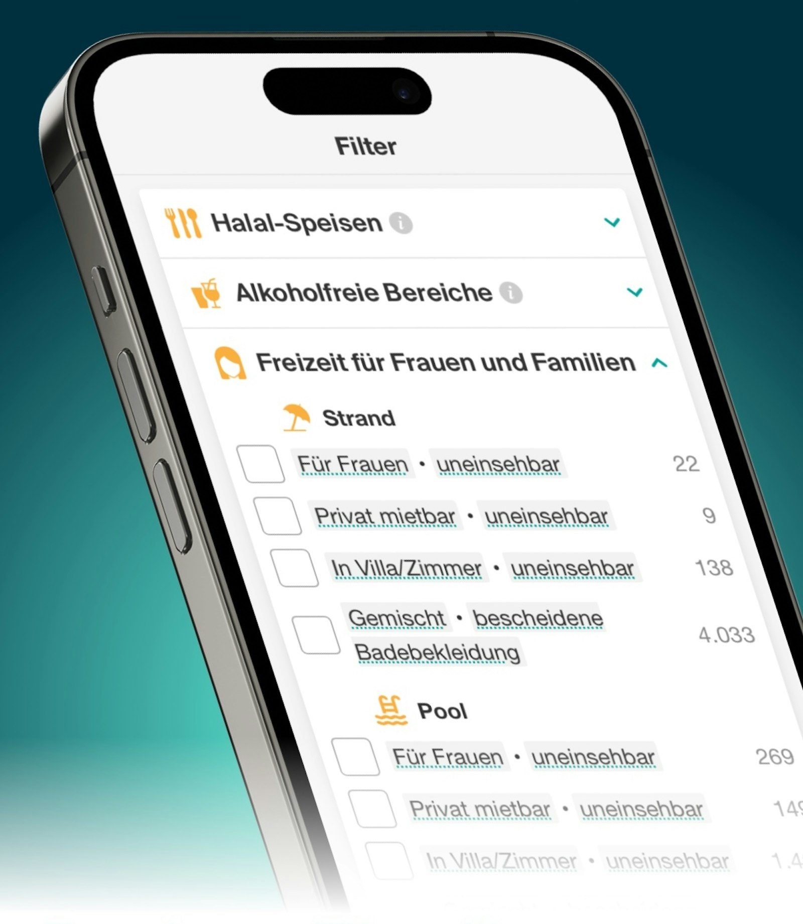 Einzigartige Filter bei Halalbooking