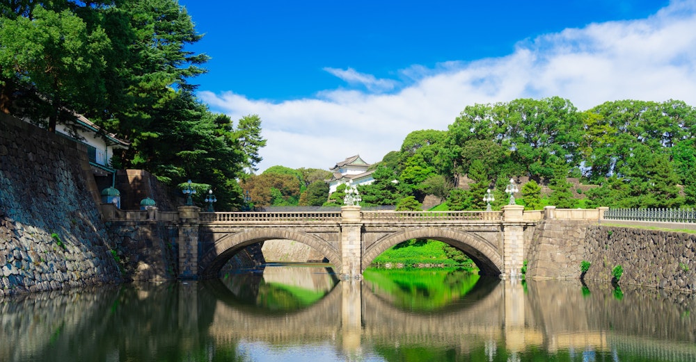 View of Imperial Palace, Main Gate Stone Bridge and Gardens