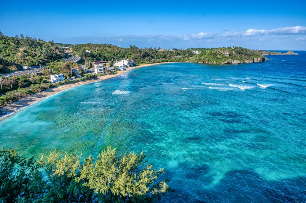 Clear turquoise waters and coral outcrops on Okinawa Island