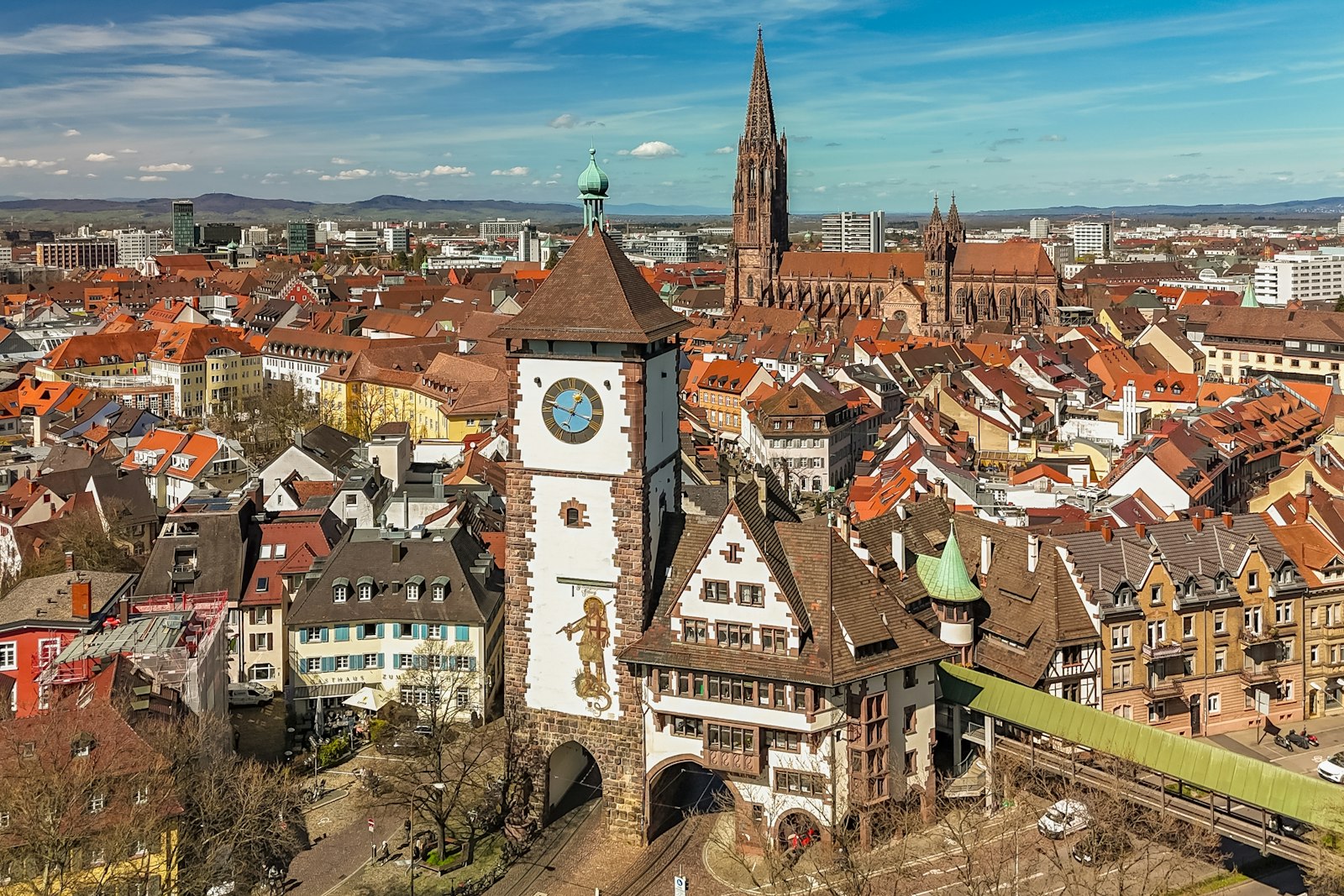 Aerial view of Freiburg with the Schwabentor and the Münster