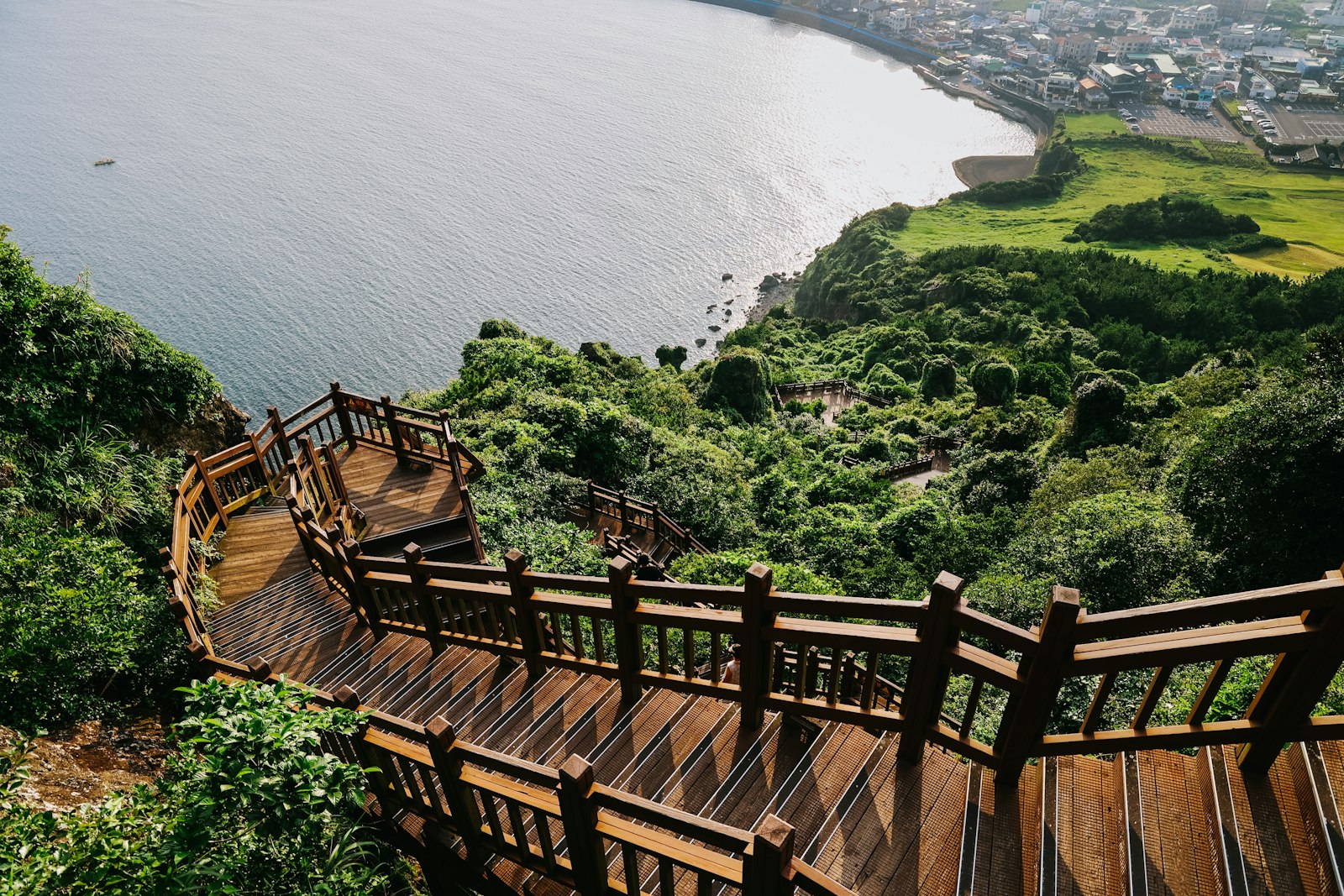 Stairs to climb Seongsan mountain on Jeju Island