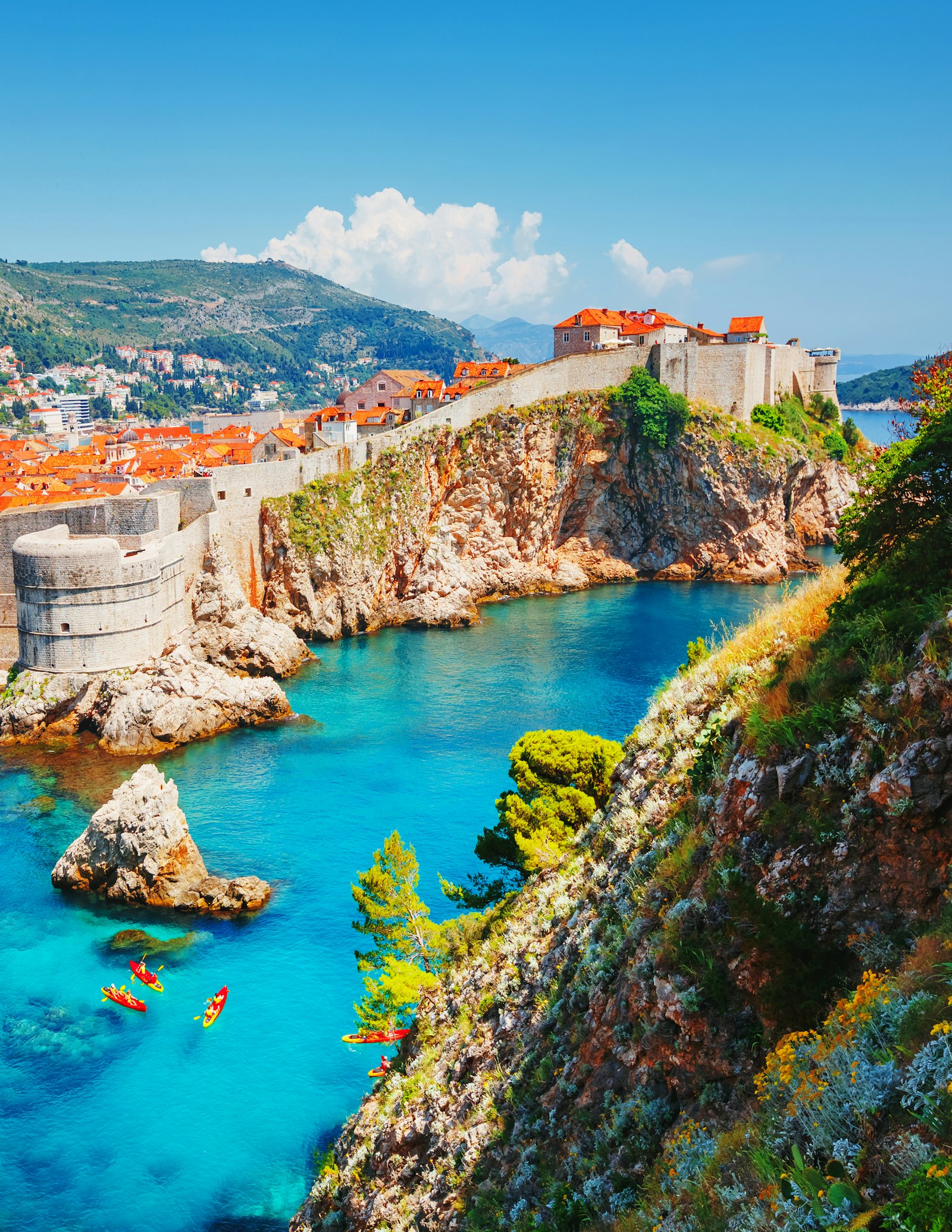 View of the walled city of Dubrovnik overlooking the Adriatic Sea