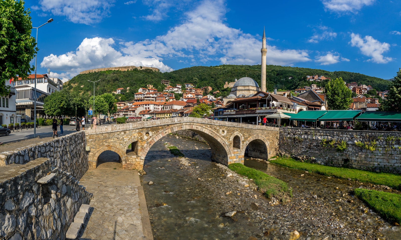 View of Stone Bridge and Sinan Pasha Mosque in Prizren