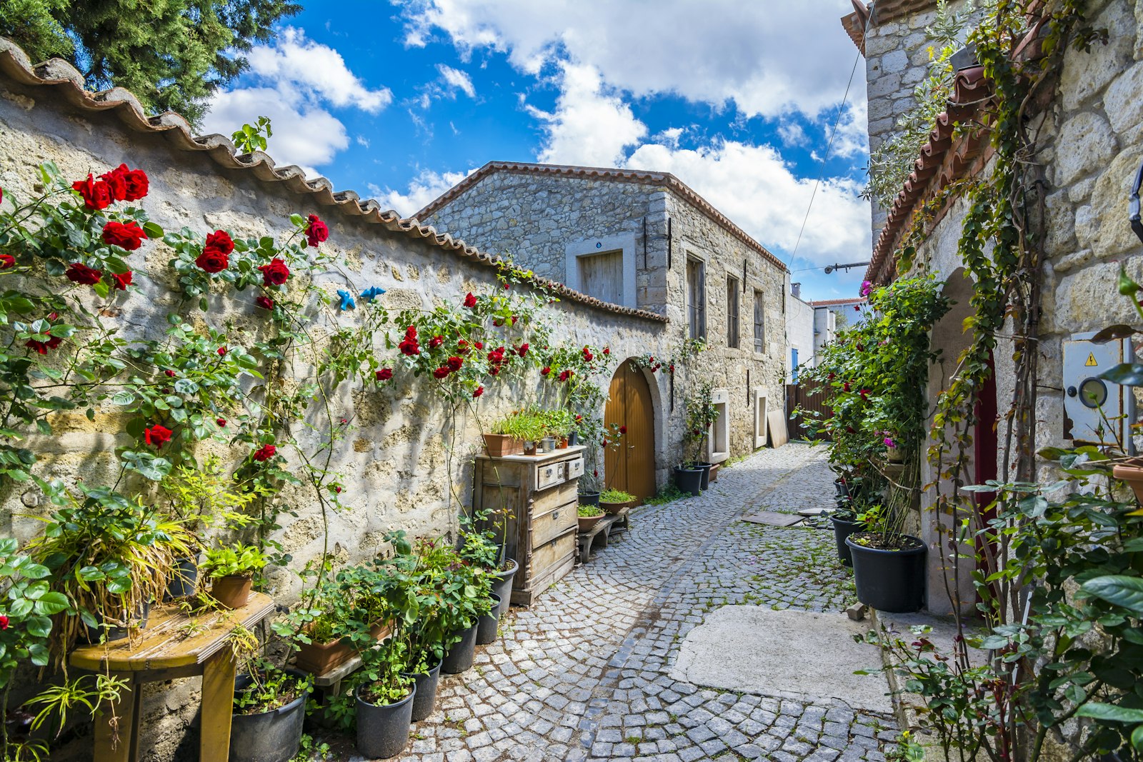 The Çeşme peninsula near Izmir is known for old stone-house quarters like Alaçatı, with cobbled lanes and flower-covered walls.