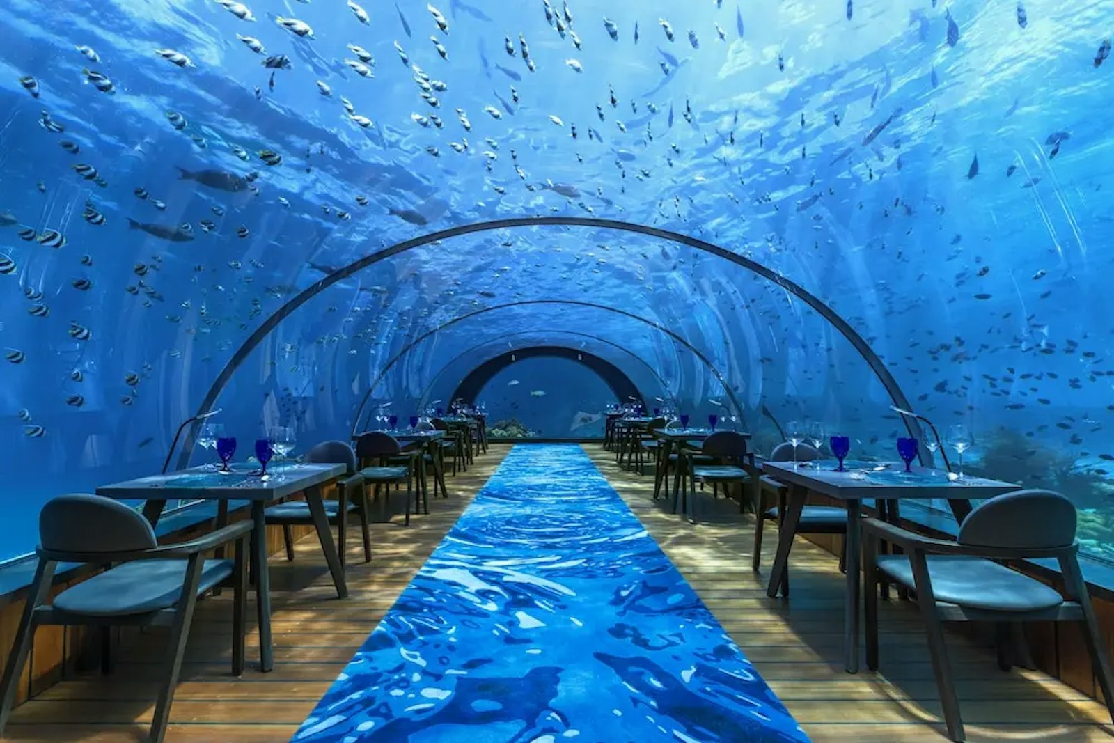 Underwater restaurant at Hurawalhi Island Resort