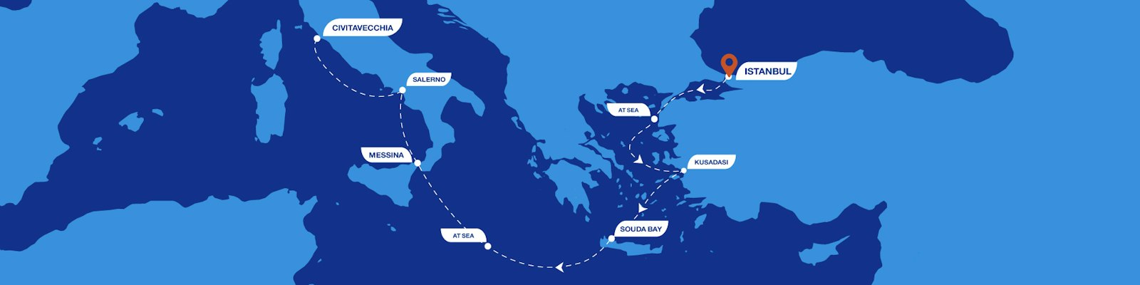 7 Nights from Istanbul to Italy along Mediterranean Shores route map