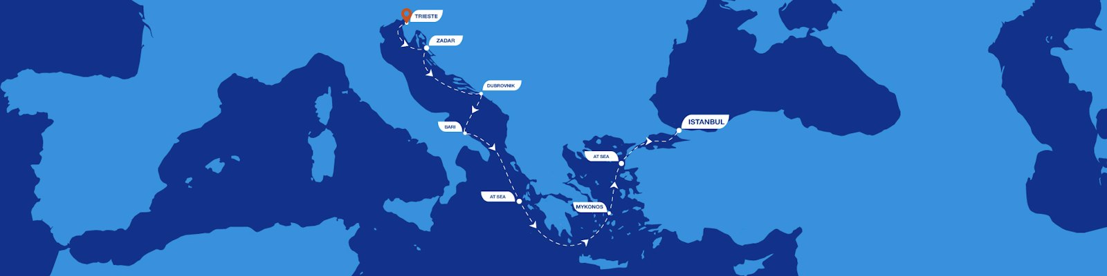 7 Nights from Trieste to Istanbul through Historic Mediterranean Towns route map
