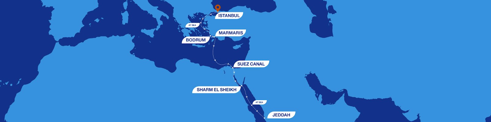 9 Nights from Istanbul to Jeddah via the Suez Canal route map