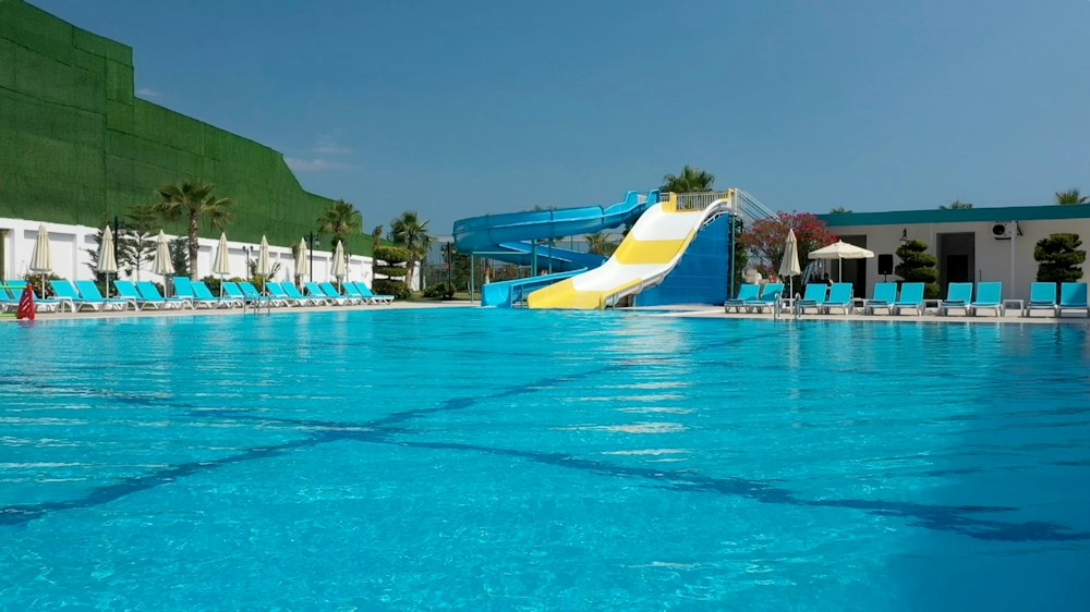 Large outdoor pool with water slides at Rizom Beach Hotel Kumluca