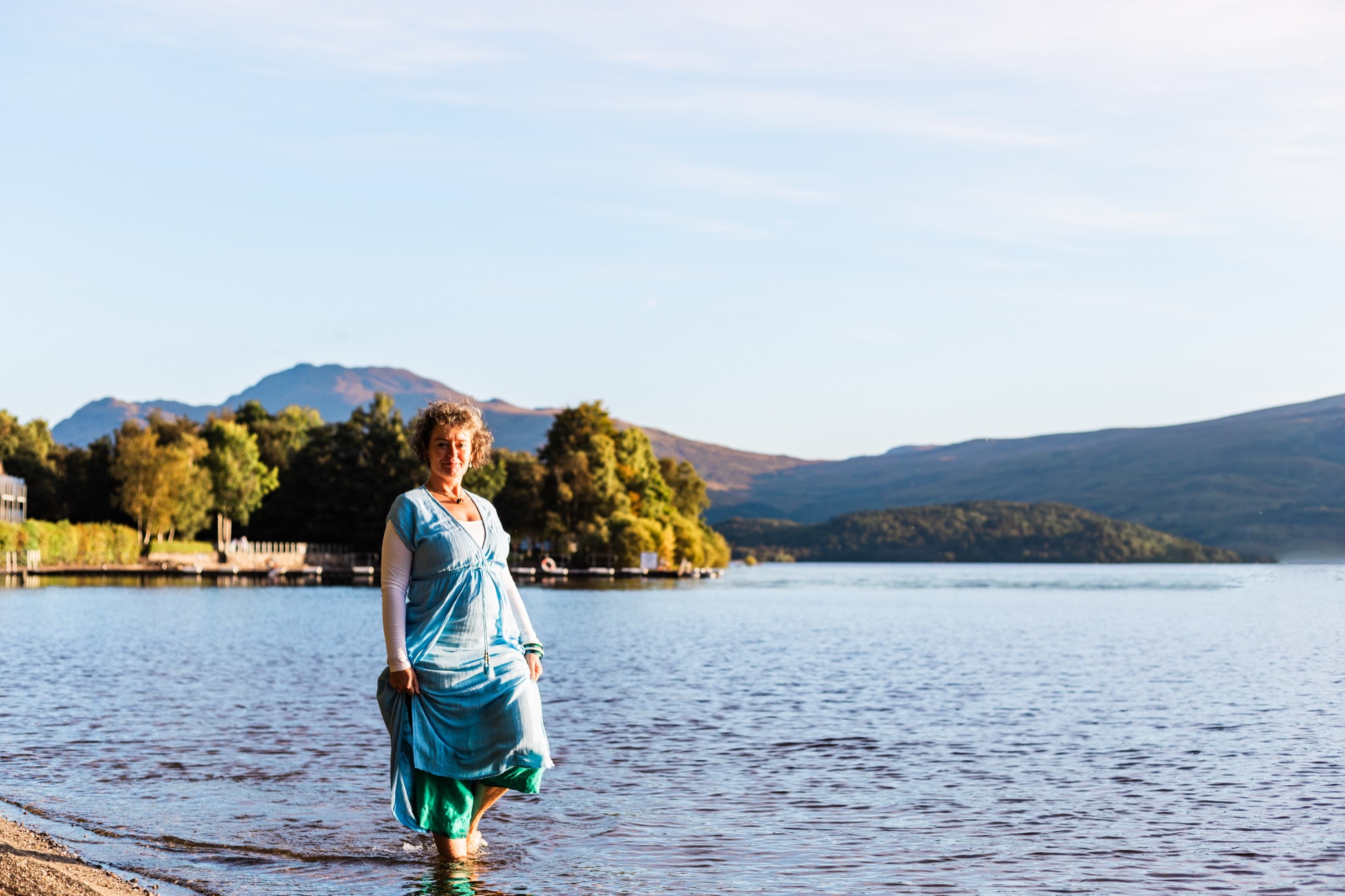 tina wading in water
