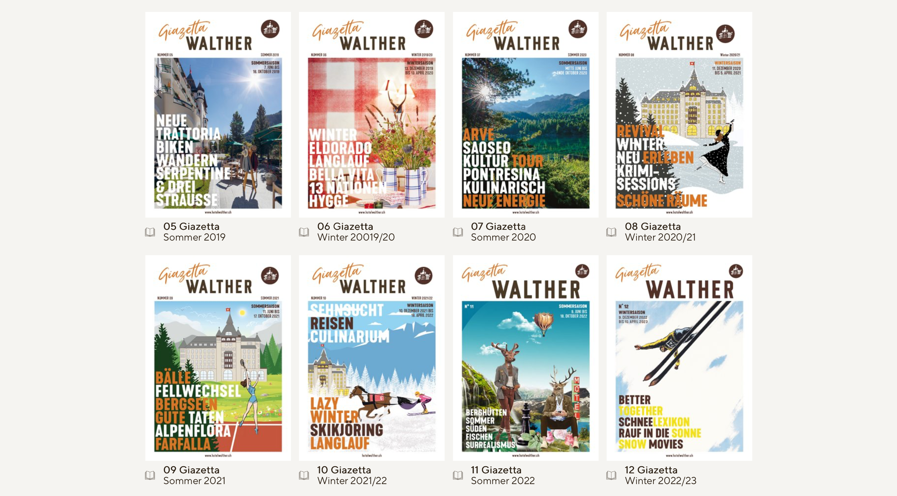 Übersicht von mehreren Magazincovern der Giazetta.