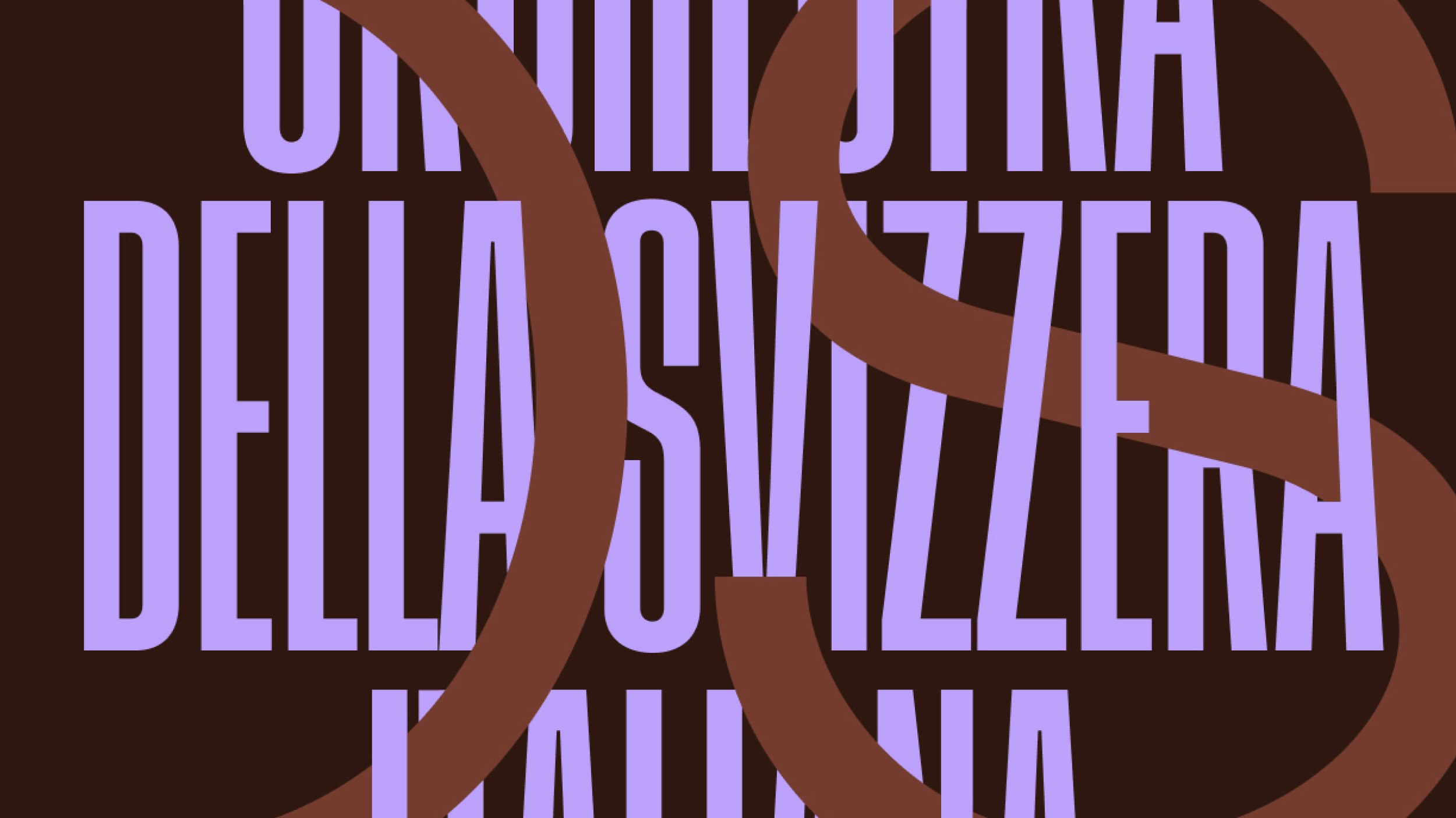 Graphic composition of purple text and brown circular elements with the words “Orchestra della Svizzera italiana”.