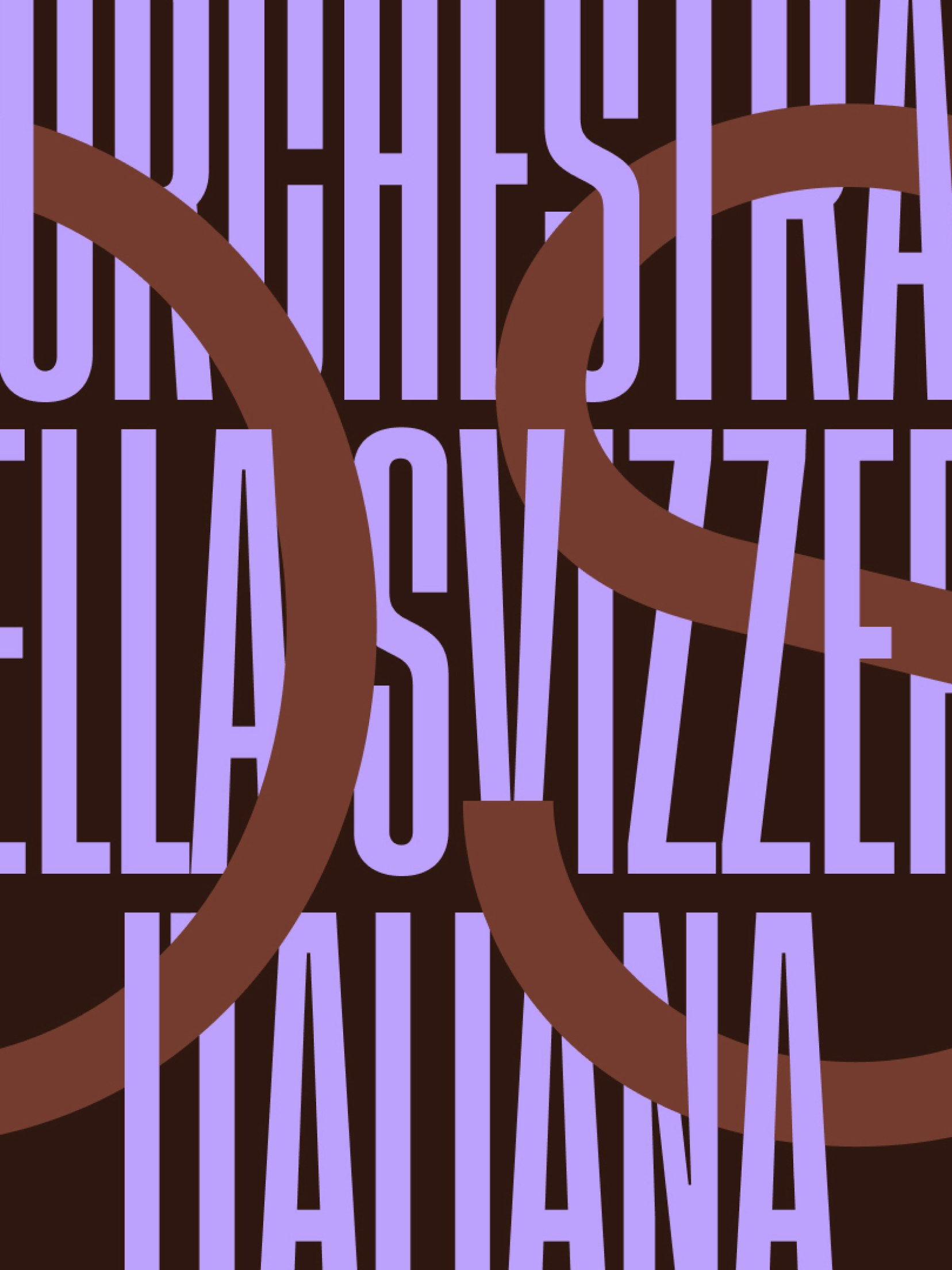 Graphic composition of purple text and brown circular elements with the words “Orchestra della Svizzera italiana”.