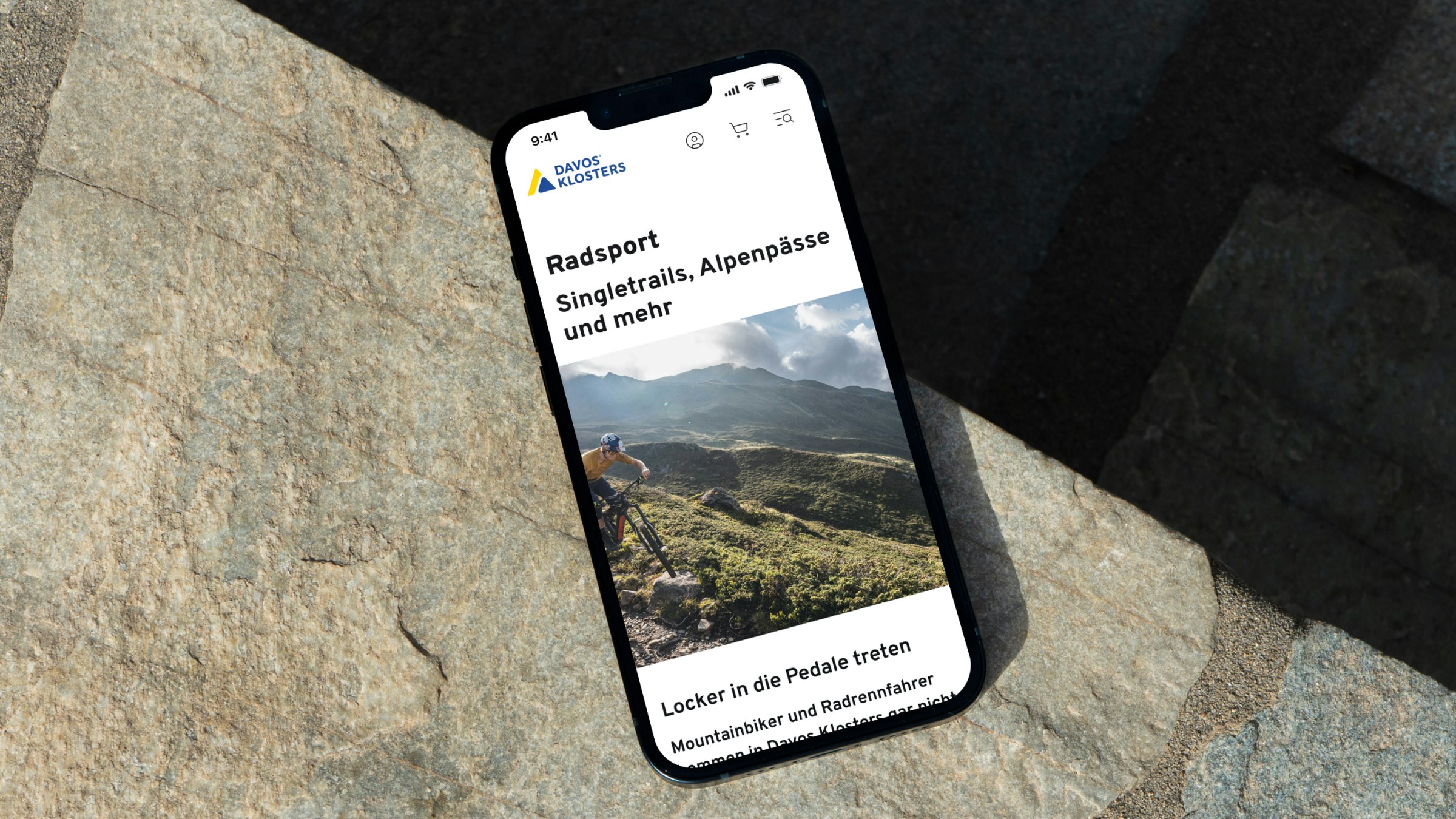 Mobile Ansicht der Davos-Klosters-Website für Radsportangebote.