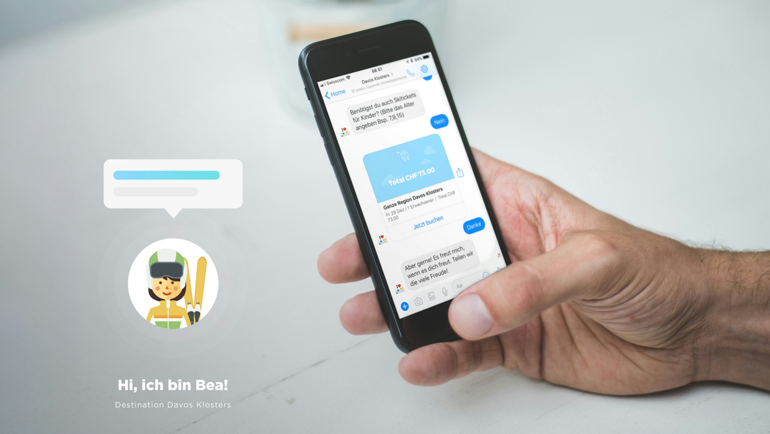Chatbot unterstützt beim Ticketkauf in Davos Klosters.