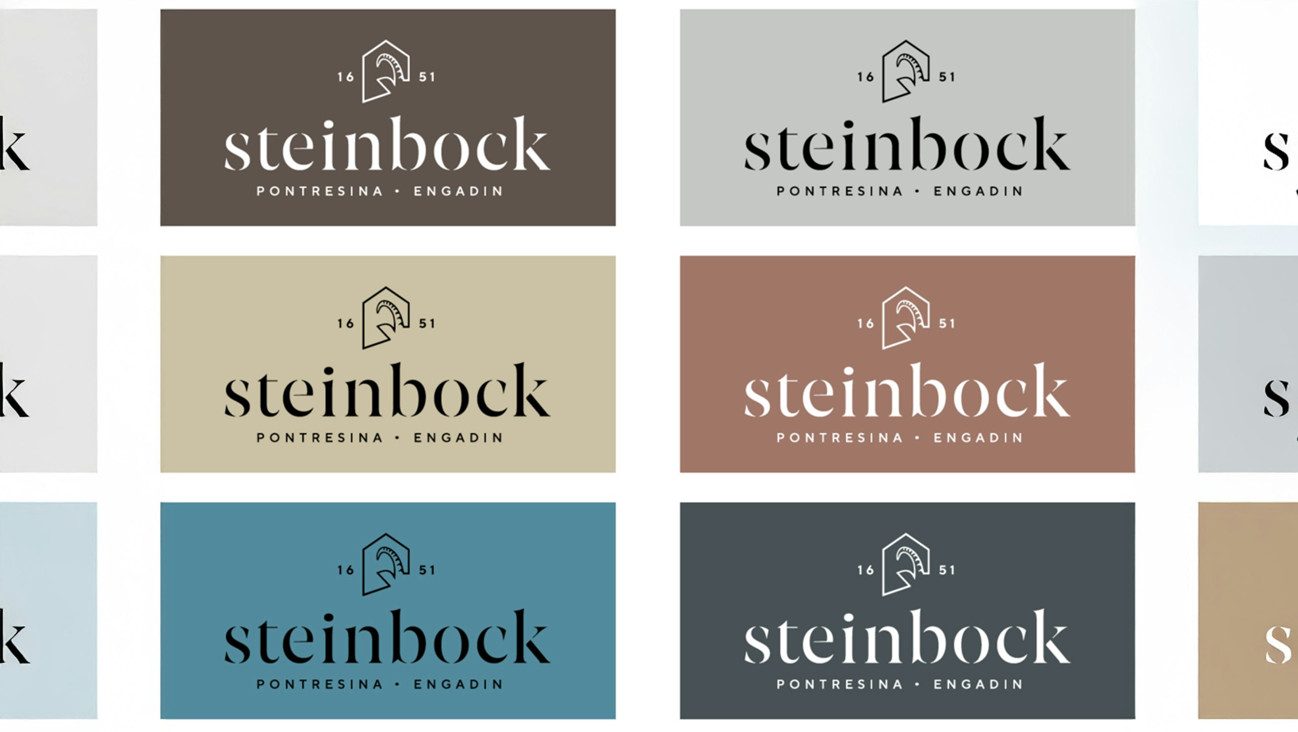 Sechs Farbvarianten des Steinbock-Logos.
