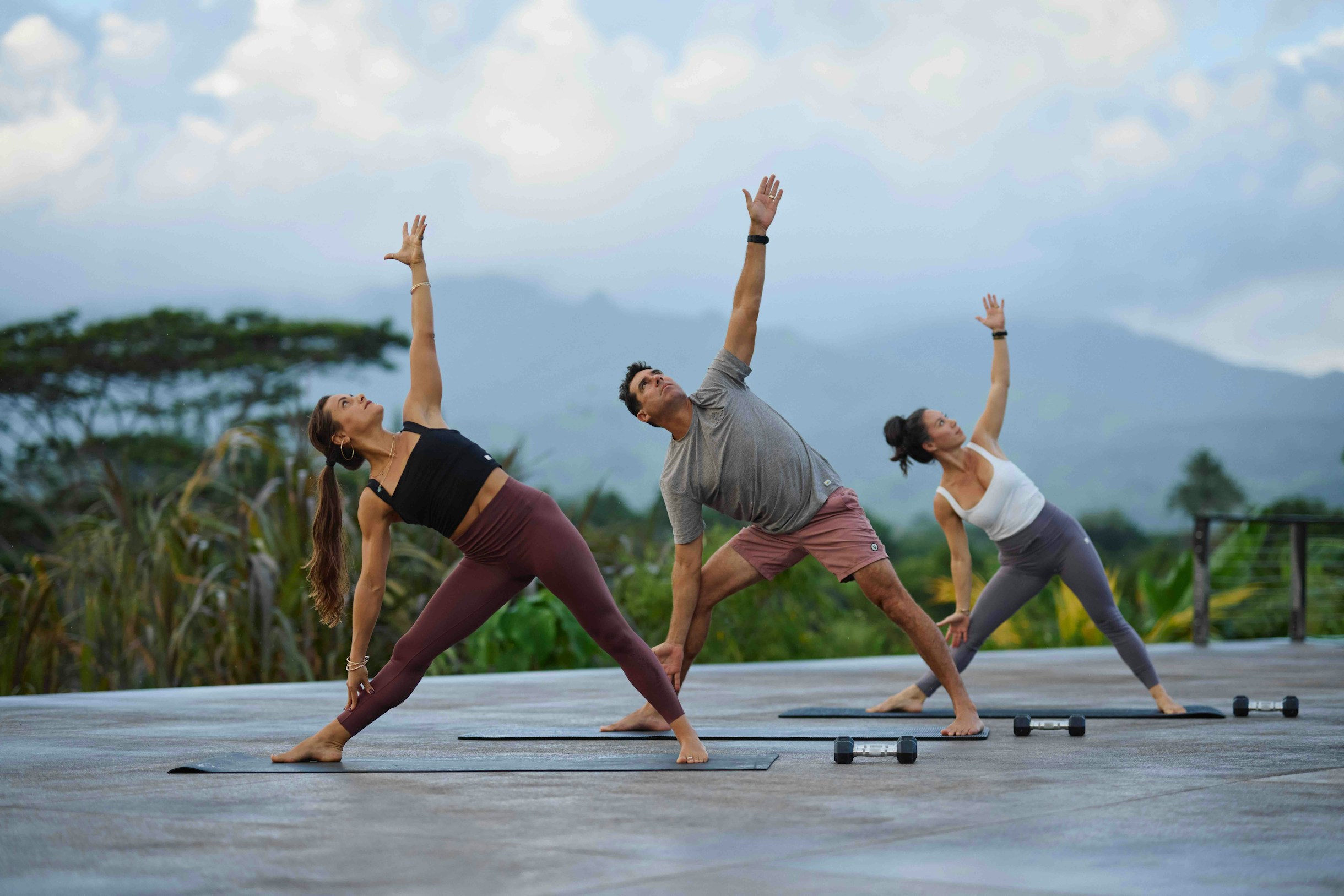 Stretch and unwind in an outdoor yoga class
