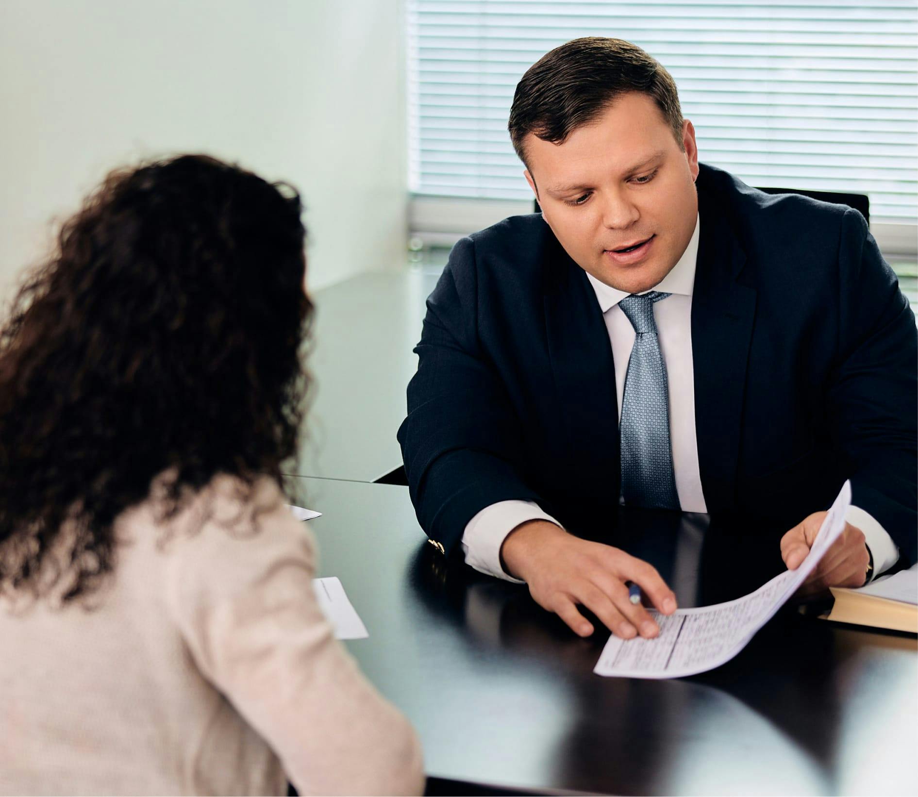 Attorney DuBose talking to a client