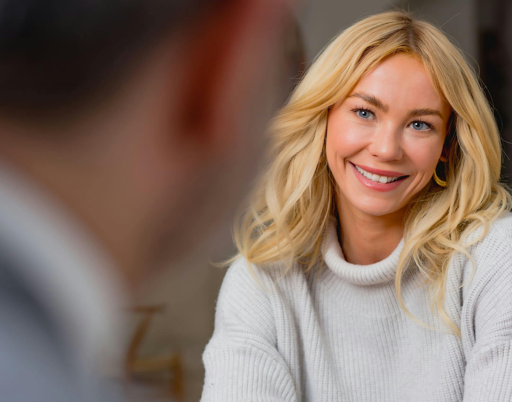 Blonde woman smiling