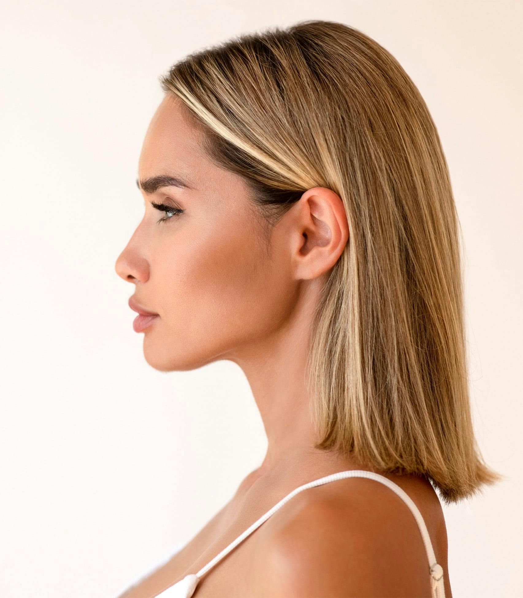 woman with shoulder length blonde hair