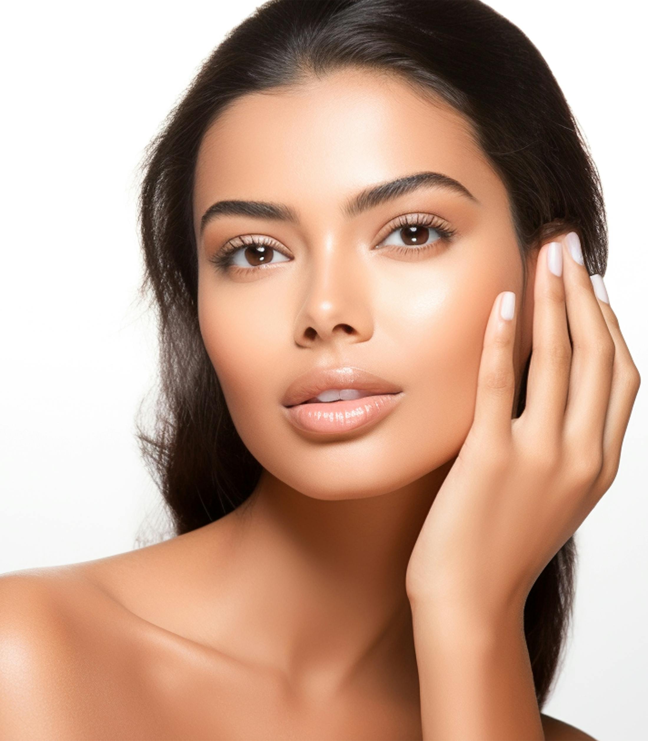 woman touching the side of her face