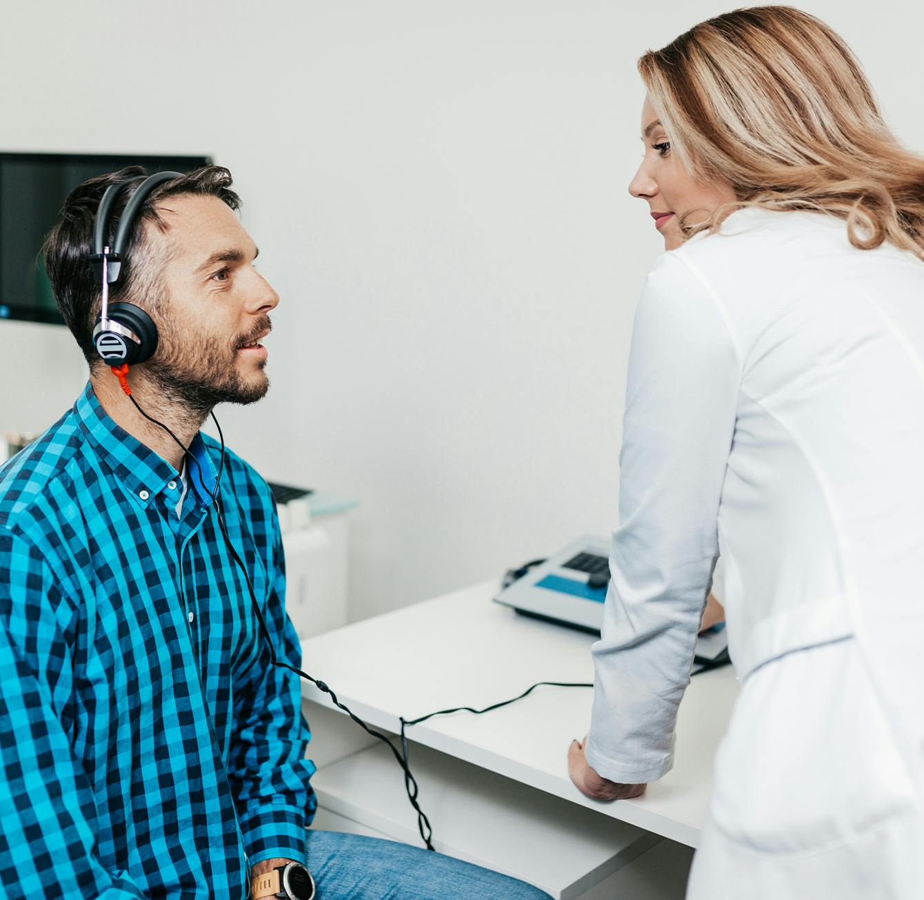 man undergoing a hearing test