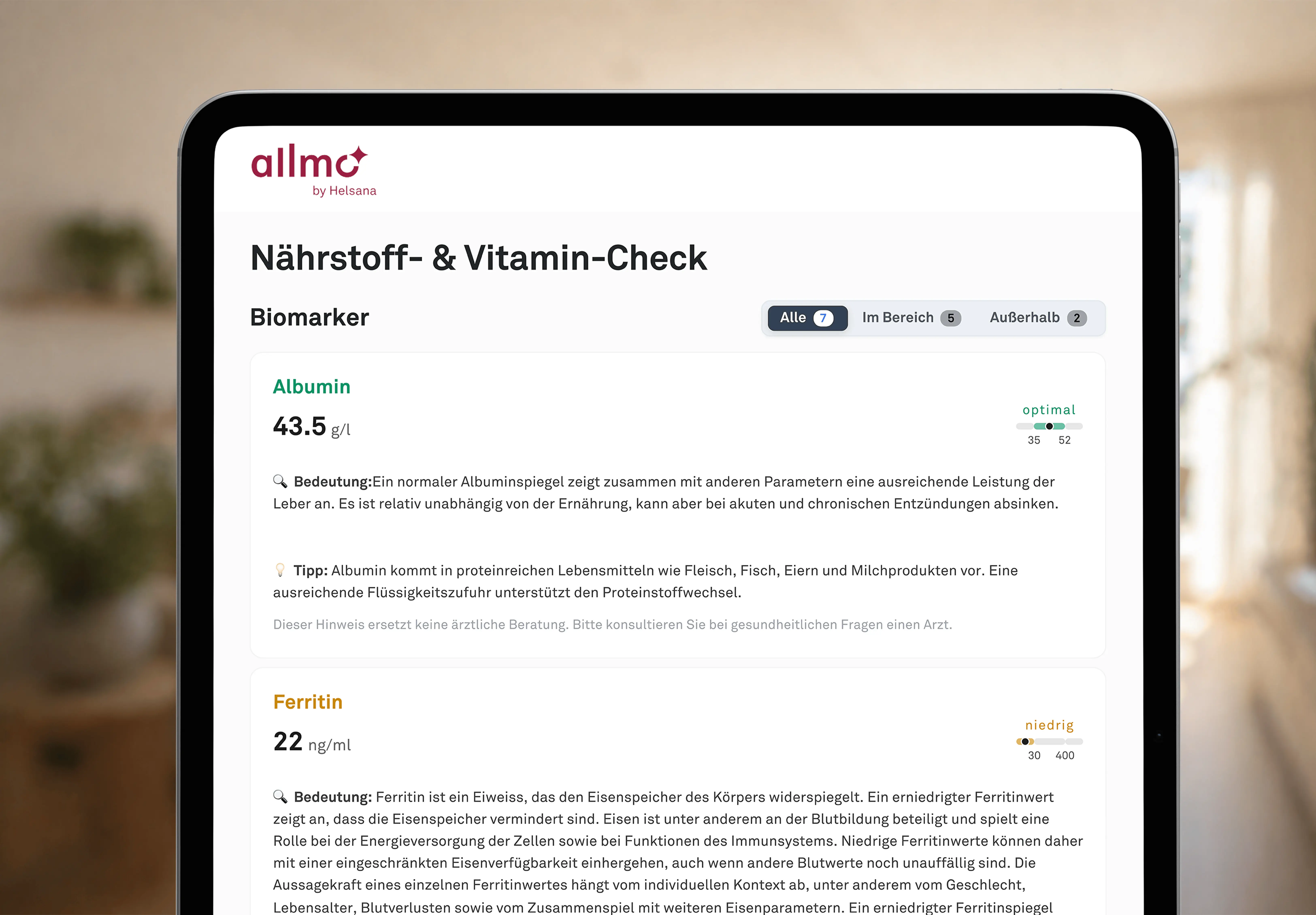 Ergebnisbericht Nährstoff- & Vitamin-Check