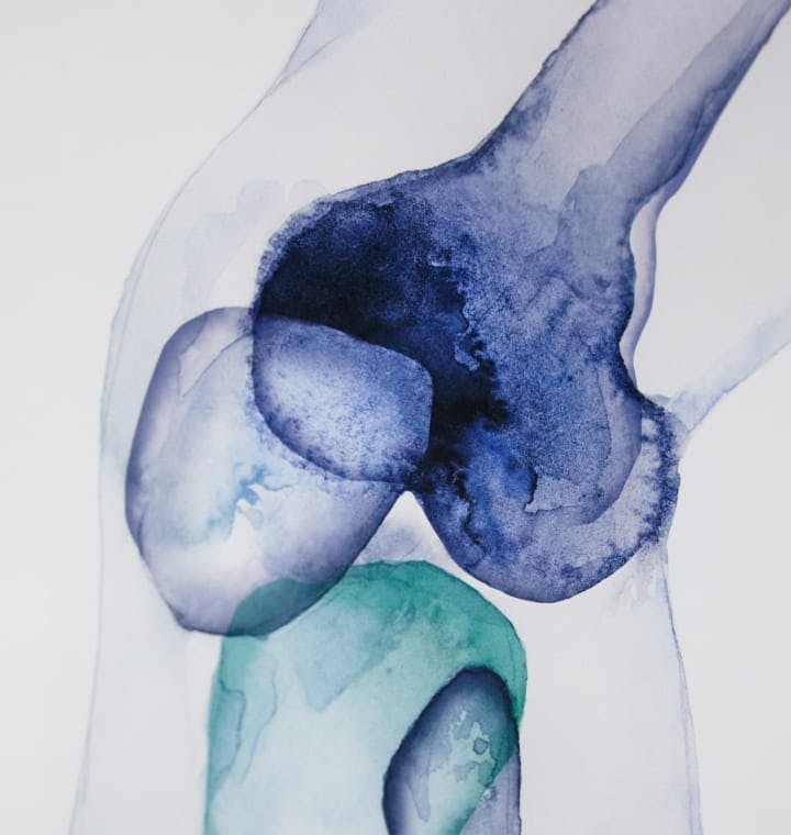 water color painting of an x-ray of a knee