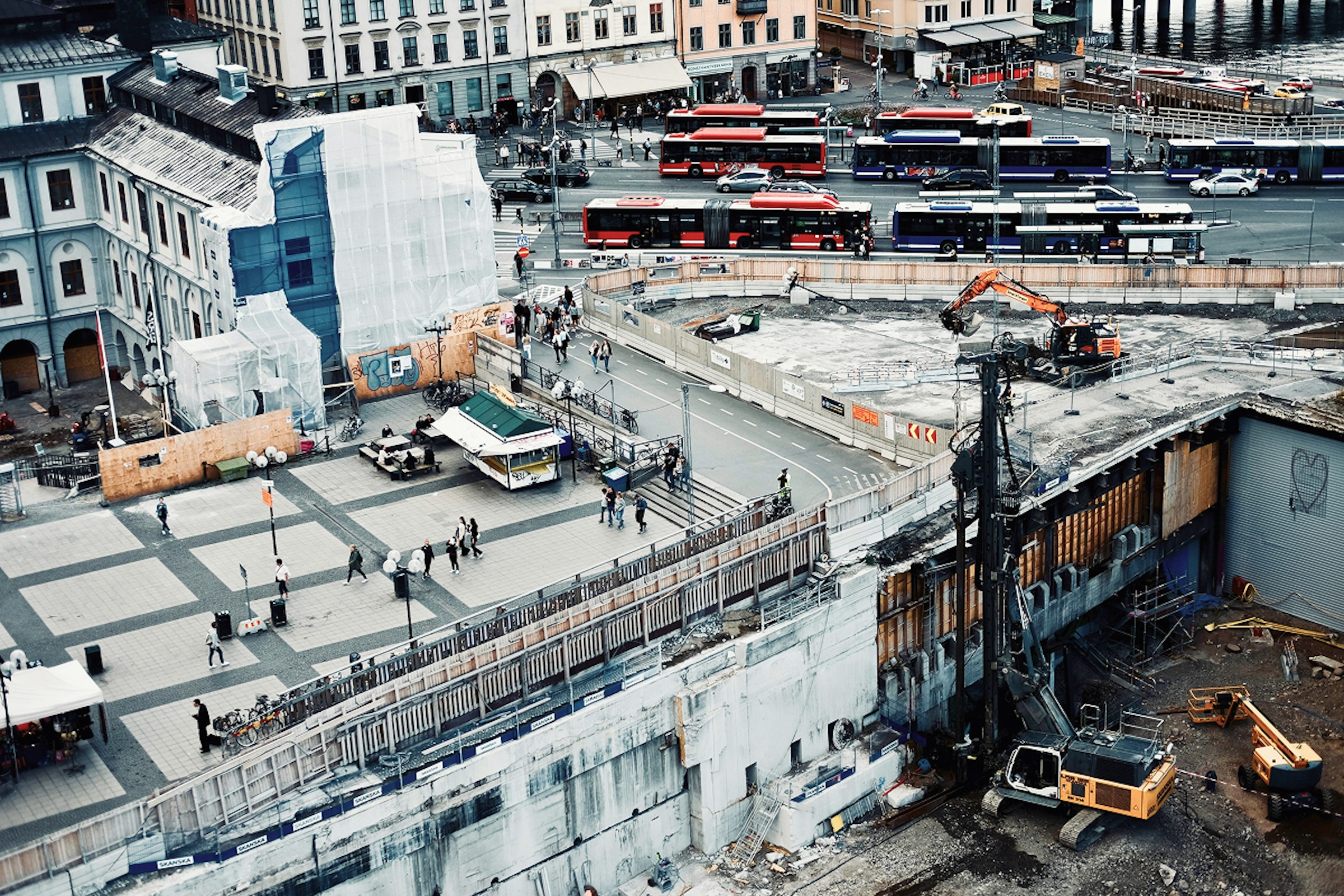 construction site with a bus stop