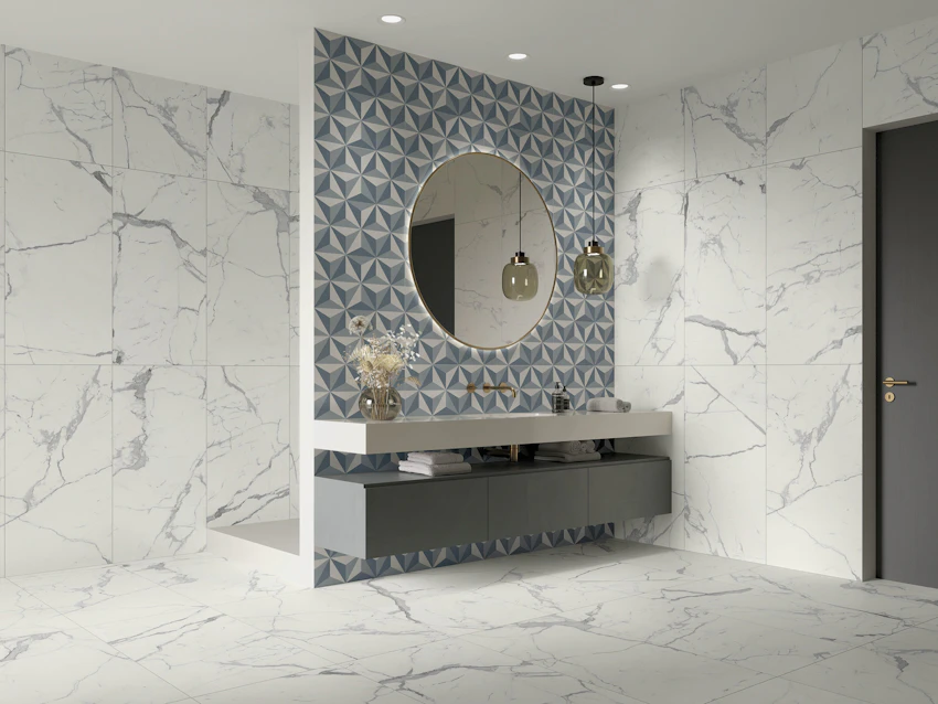Pavimento in gres effetto marmo Calacatta Oro e Grigio Opaco