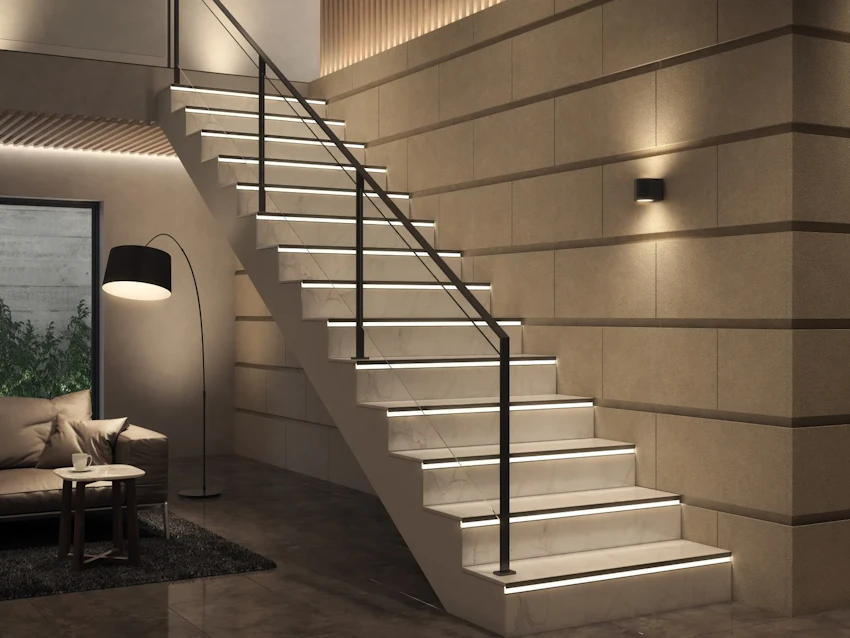 Profilo in alluminio per gradino con luce a led
