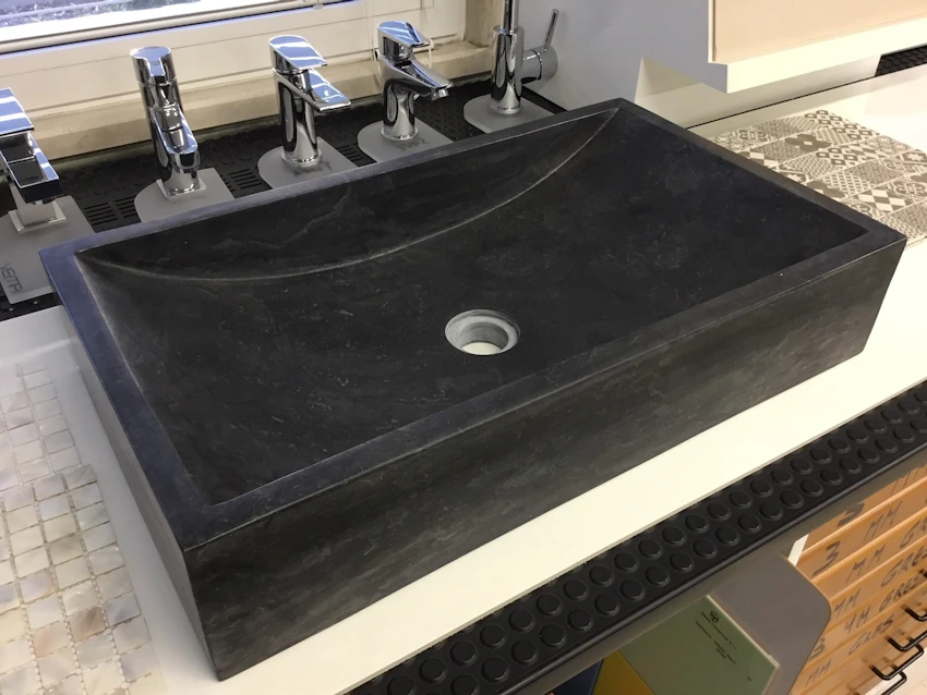 Lavabo Rettangolare Nero in Pietra naturale pezzo unico