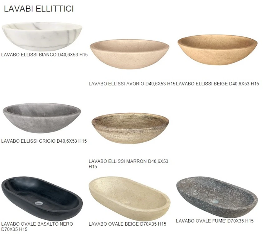 Lavabi in marmo ellittici