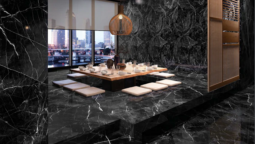 Lastra in gres Emilceramica Tele di Marmo Revolution Calacatta Black Full Lappato