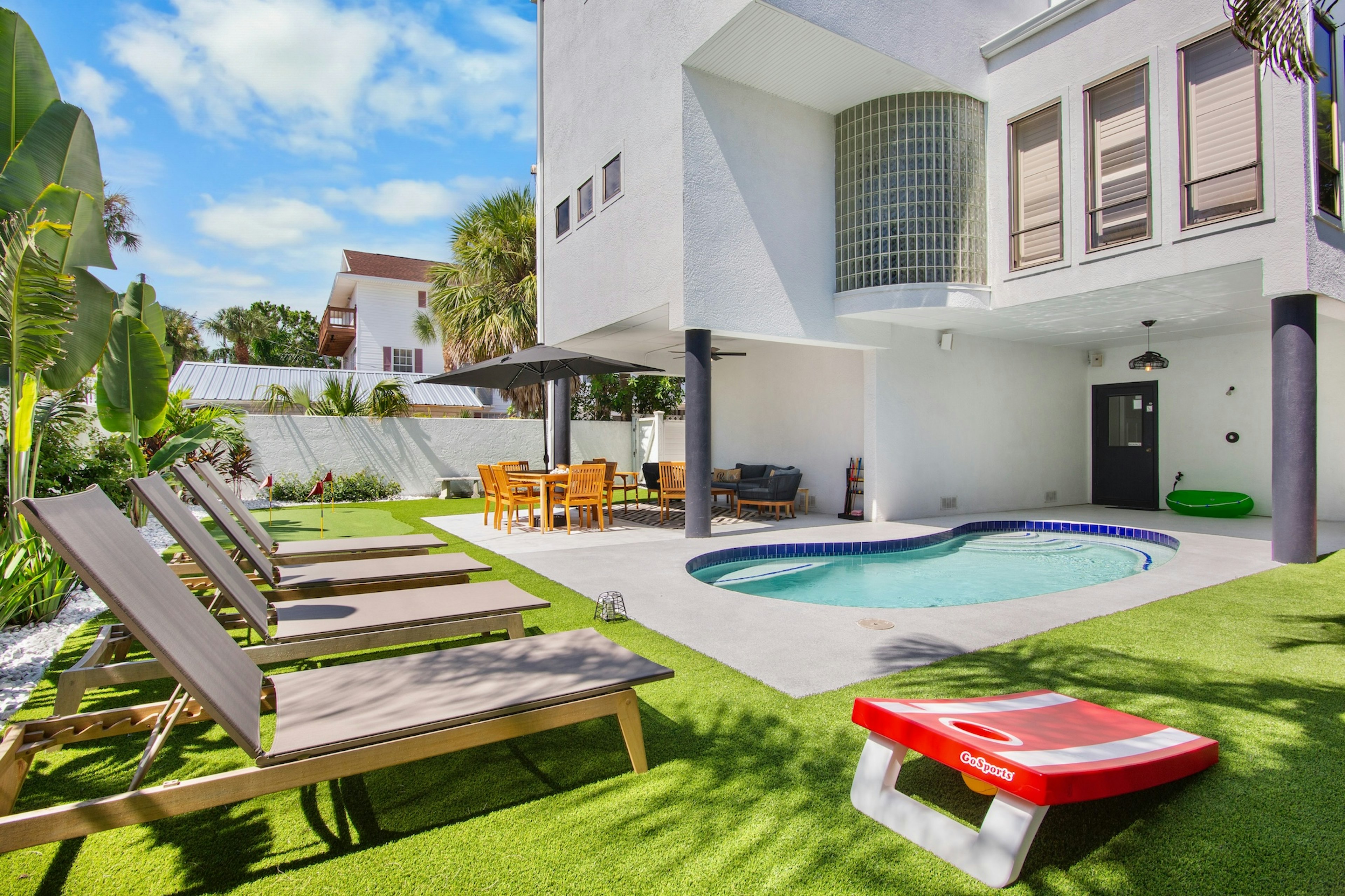 Comfortable poolside loungers